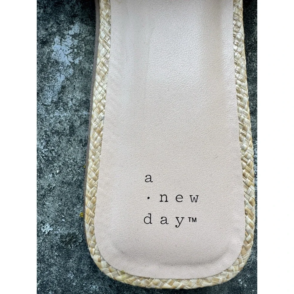 A New Day Women's Raffia Woven H Band Slide Sandals Square Toe Beige Size 11